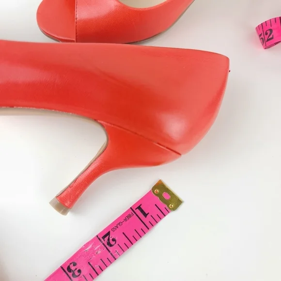 Nine West Peep Toe Leather Pumps Heels Coral Orange Size 5.5M - Picture 13 of 14
